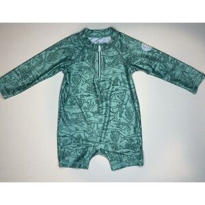 Baby Gap Boys Green Teal One-Piece Rash Guard Swimsuit W Shark Print Size 18-24M